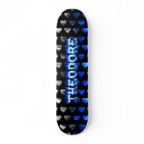 Theodore skateboard blue fire and flames design
