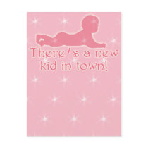 Theres A New Kid in Town Baby Announcements PINK postcards