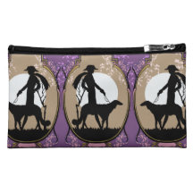 THERESA in BROWN & PLUM - Art Deco Lady with Dog Makeup Bags