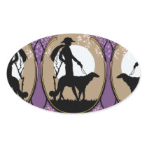 Theresa in Brown & Plum - Art Deco Lady with Dog Oval Sticker