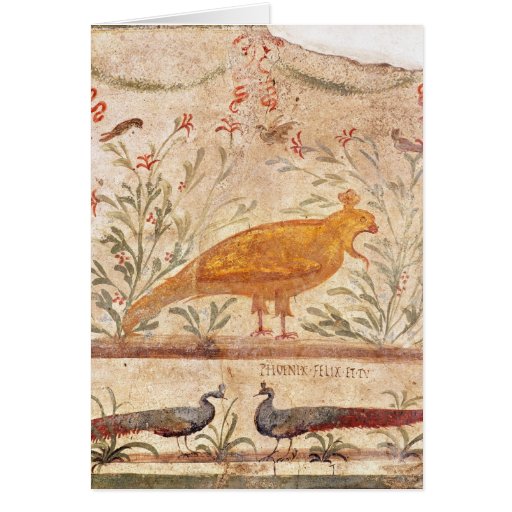thermopolium  depicting phoenix and inscription greeting cards