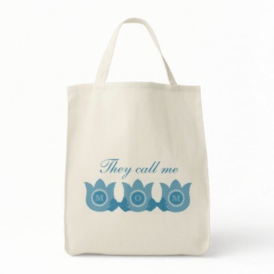 They Call Me Mom Plaid Tulips Bag (Blue) by Superstarbing