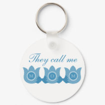 They Call Me Mom Plaid Tulips Keychain (Blue)