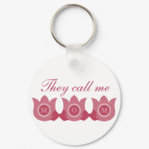 They Call Me Mom Plaid Tulips Keychain (Pink)