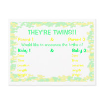 They're Twins Footprint Border Baby Announcement postcards