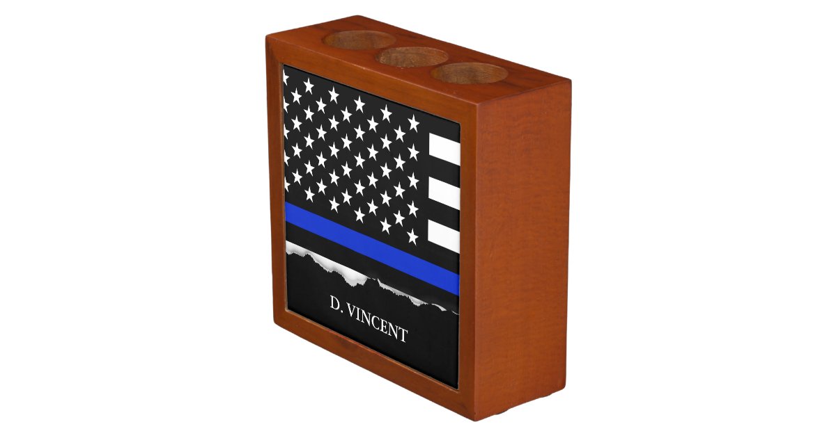 thin blue line american flag personalized pencil holder zazzle thin blue line american flag personalized pencil holder zazzle