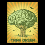 Think Green Brain Tree Poster posters by EcoClothingCo Think Green Brain Tree Poster posters