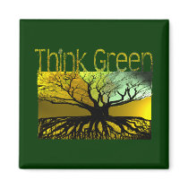 Think Green Roots Tree Hugger Magnet