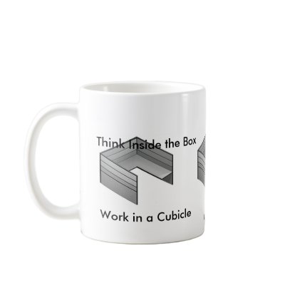 Think Inside the Box, Work in a Cubicle Coffee Mugs by zKeletenz