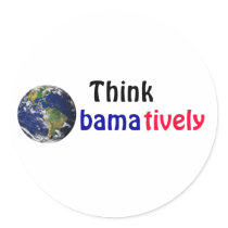 Think Obamatively_world, black, blue, red Round Stickers