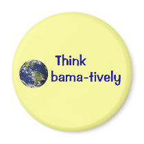 Think Obamatively_world, blue on yellow Refrigerator Magnet