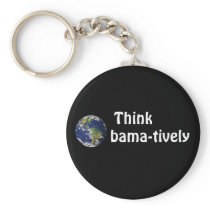 Think Obamatively_world, white on black Key Chains