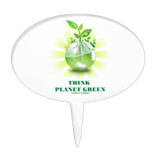 Think Planet Green (Green Leaves Planet Earth) Cake Pick