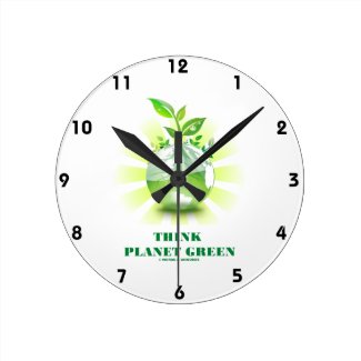 Think Planet Green (Green Leaves Planet Earth) Wall Clock