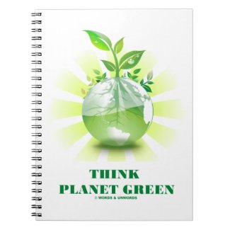 Think Planet Green (Green Leaves Planet Earth) Spiral Notebook