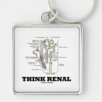 Think Renal (Kidney Nephron) Silver-Colored Square Keychain