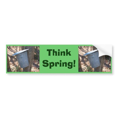 Think Spring Maple Syrup Buckets Bumper Sticker by SmilinEyesTreasures
