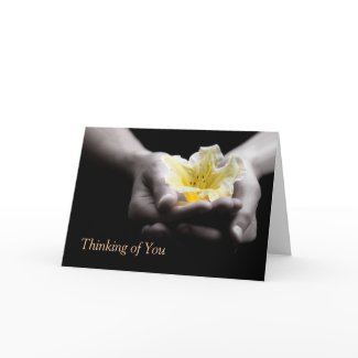 Thinking of You Delicate Yellow Flower In Hands Greeting Card