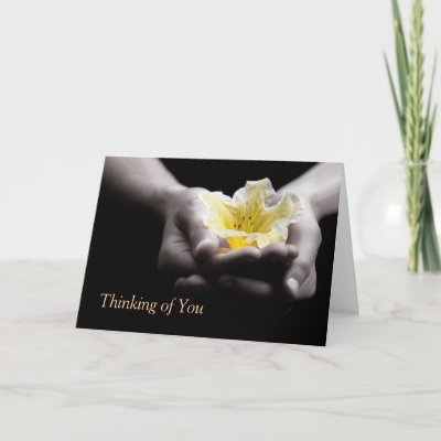 Thinking of You Delicate Yellow Flower In Hands Greeting Card