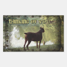 Thinking of You - Doberman Overlooking a Lake Rectangle Stickers