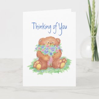 Thinking of You Flowers & Teddy Bear Card