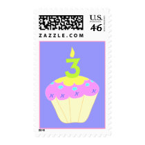 Third Birthday Cupcake Stamp in Pink and Purple