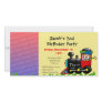 Third birthday party toy train boy customized photo card