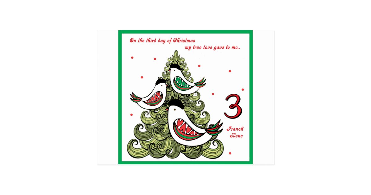 Third Day of Christmas Postcard Zazzle