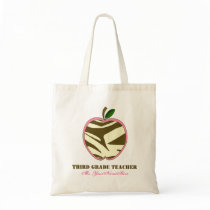 Third Grade Teacher Bag - Brown Zebra Print Apple