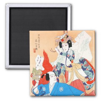 Thirty-six Kabuki Actors Portraits - Two Dancers Refrigerator Magnet