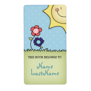 This book belongs to... with flowers and the sun label