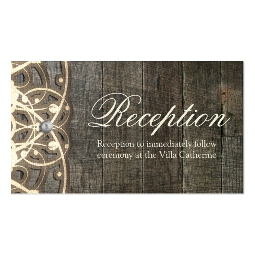 This Country Lace and Wood Rustic  Reception Card Business Cards (back side)