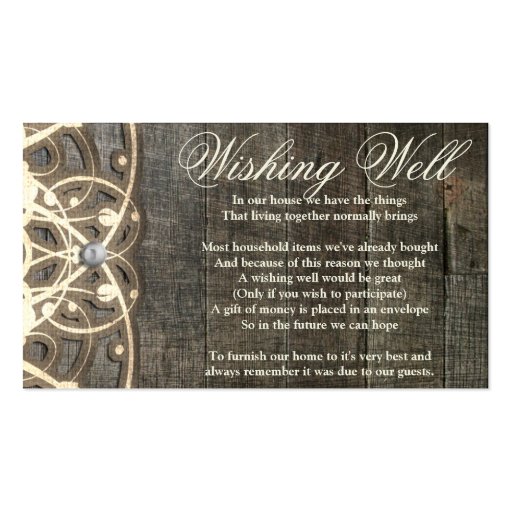 This Country Lace and Wood Rustic Wishing Well Business Card Template (back side)