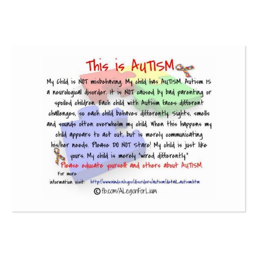 This is Autism Handout Cards Business Cards (front side)