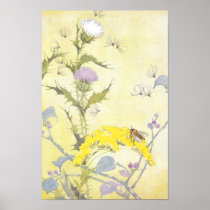 Thistle and Bee on Goldenrod Posters