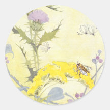 Thistle and Bee on Goldenrod Round Sticker