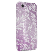 Thistle Purple and White Floral Damask Pattern iPhone 3 Case