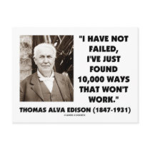 Thomas Edison Not Failed 10,000 Ways Won't Work Postcard