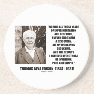 Thomas Edison Results Invention Pure Simple Quote Beverage Coaster