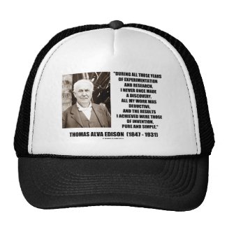 Thomas Edison Results Invention Pure Simple Quote Hats