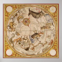 Thomas Hood Celestial Map, 1590 Poster