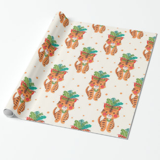 Thomas the Tiger Illustration Gift Wrapping Paper Thomas the Tiger Illustration Printed on Merchandise Illustration by Haidi Shabrina