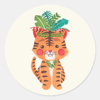 Thomas the Tiger Illustration Round Sticker Thomas the Tiger Illustration Printed on Merchandise Illustration by Haidi Shabrina