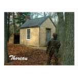 Thoreau's statue and cabin postcard