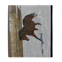 Thoroughbred Horse Running in the Snow iPad Folio Cases