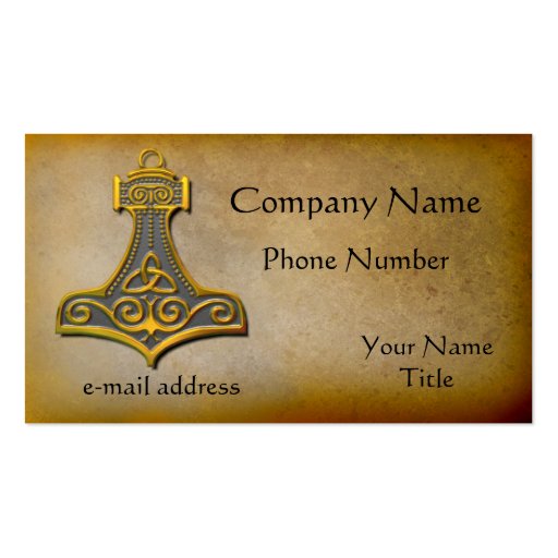 Thors Hammer gold Business Card Templates (front side)