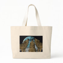 THREE 3 WOLVES HOWLING BLUE MOON CANVAS BAG