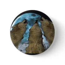 THREE 3 WOLVES HOWLING BLUE MOON BUTTONS