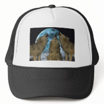 THREE 3 WOLVES HOWLING BLUE MOON HATS