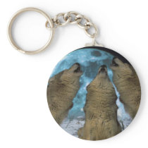 THREE 3 WOLVES HOWLING BLUE MOON KEY CHAIN